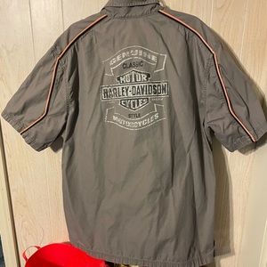 Harley Davidson mechanic button up shirt.